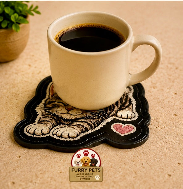 Playful Cat Acrylic Coaster | Cat Lovers Cup & Mug Coaster set of 3