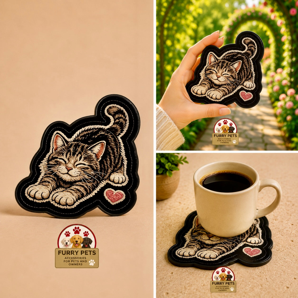 Playful Cat Acrylic Coaster | Cat Lovers Cup & Mug Coaster set of 3