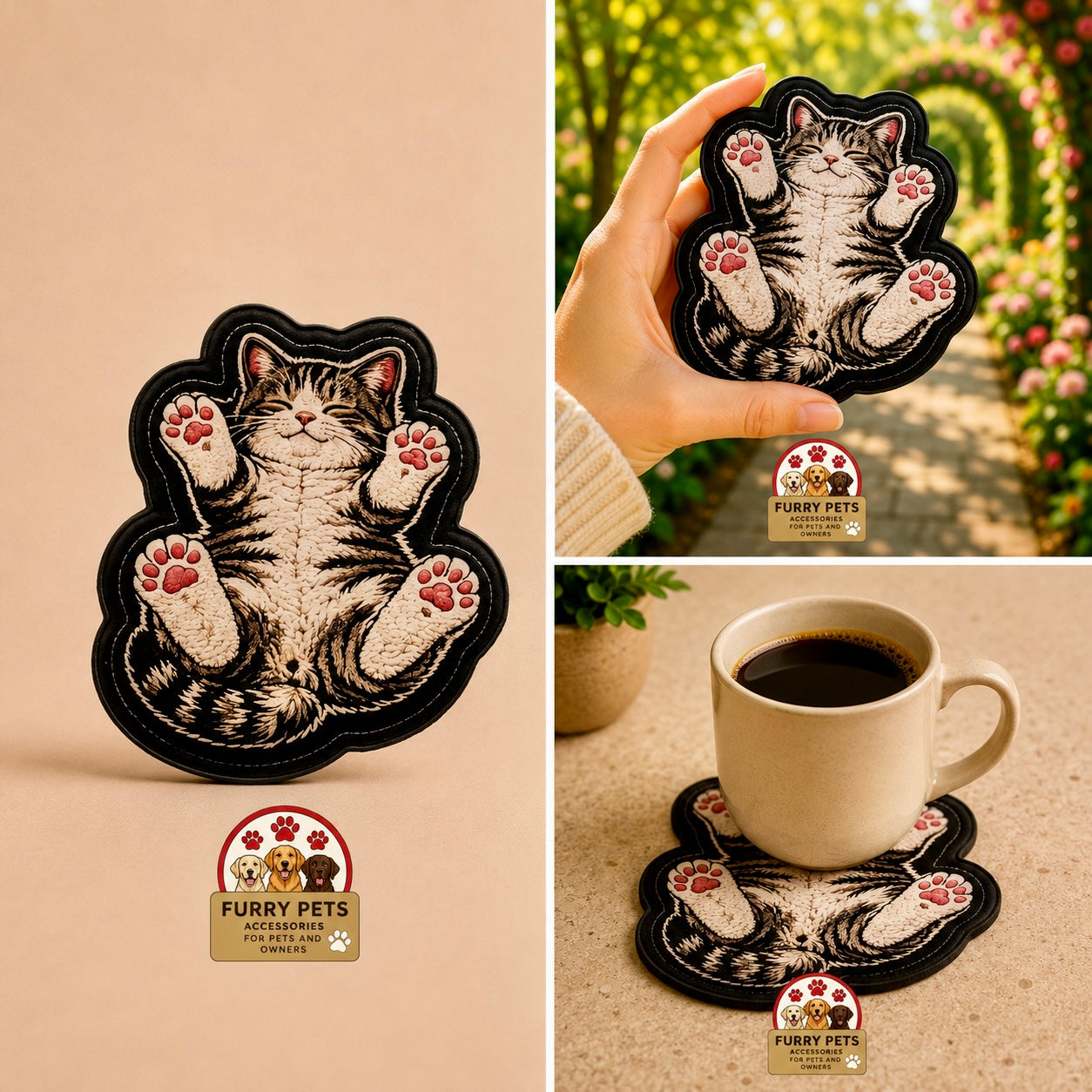 Lazy Kitty Acrylic Coaster | Cat Lovers Cup & Mug Coaster set of 3
