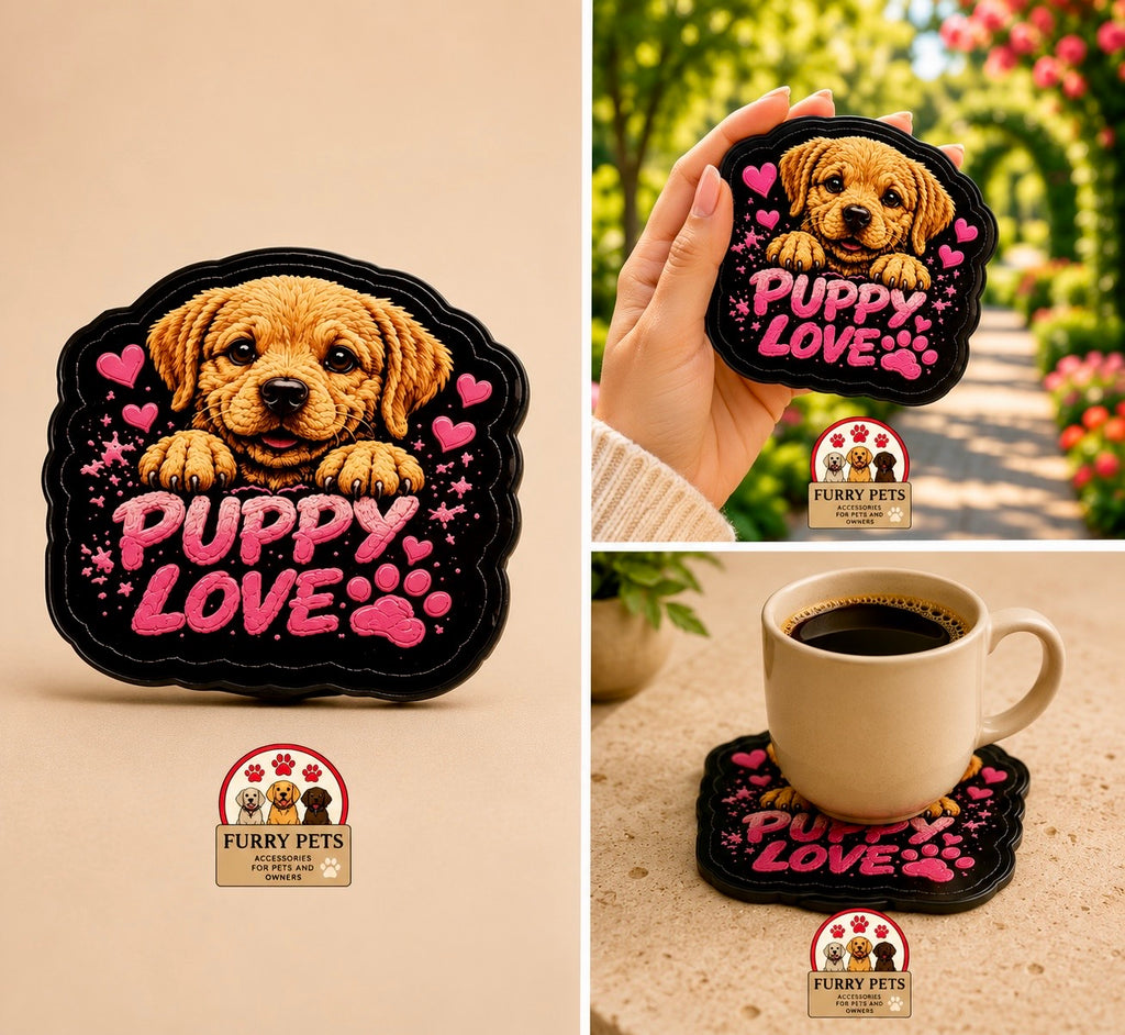 Puppy Love Acrylic Coaster | Pet Lovers Cup & Mug Coaster Set of 3