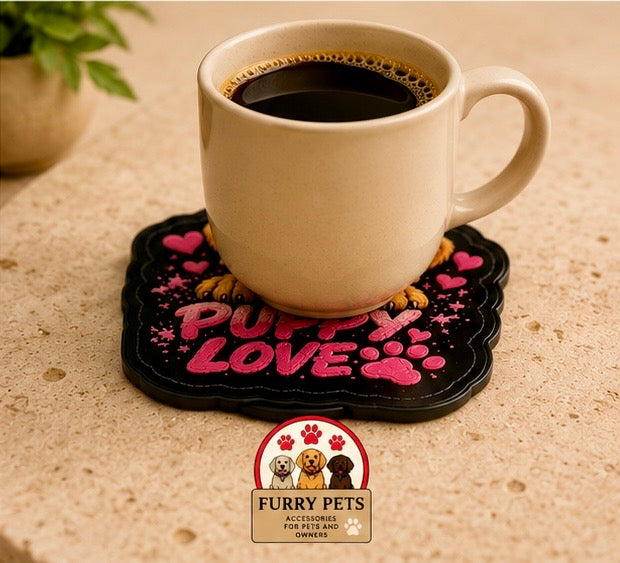 Puppy Love Acrylic Coaster | Pet Lovers Cup & Mug Coaster Set of 3
