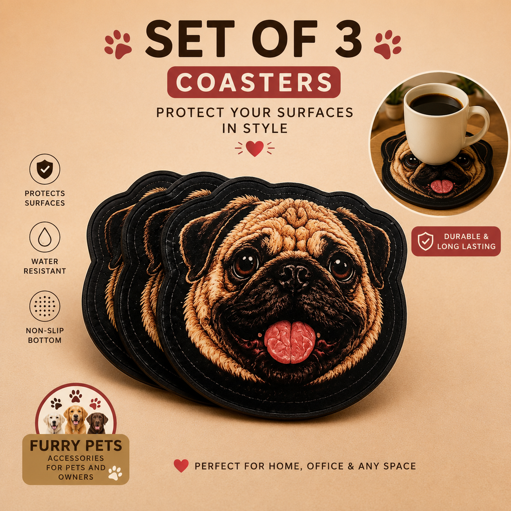 Happy Pug Acrylic Coaster | Pet Lovers Cup & Mug Coaster set of 3