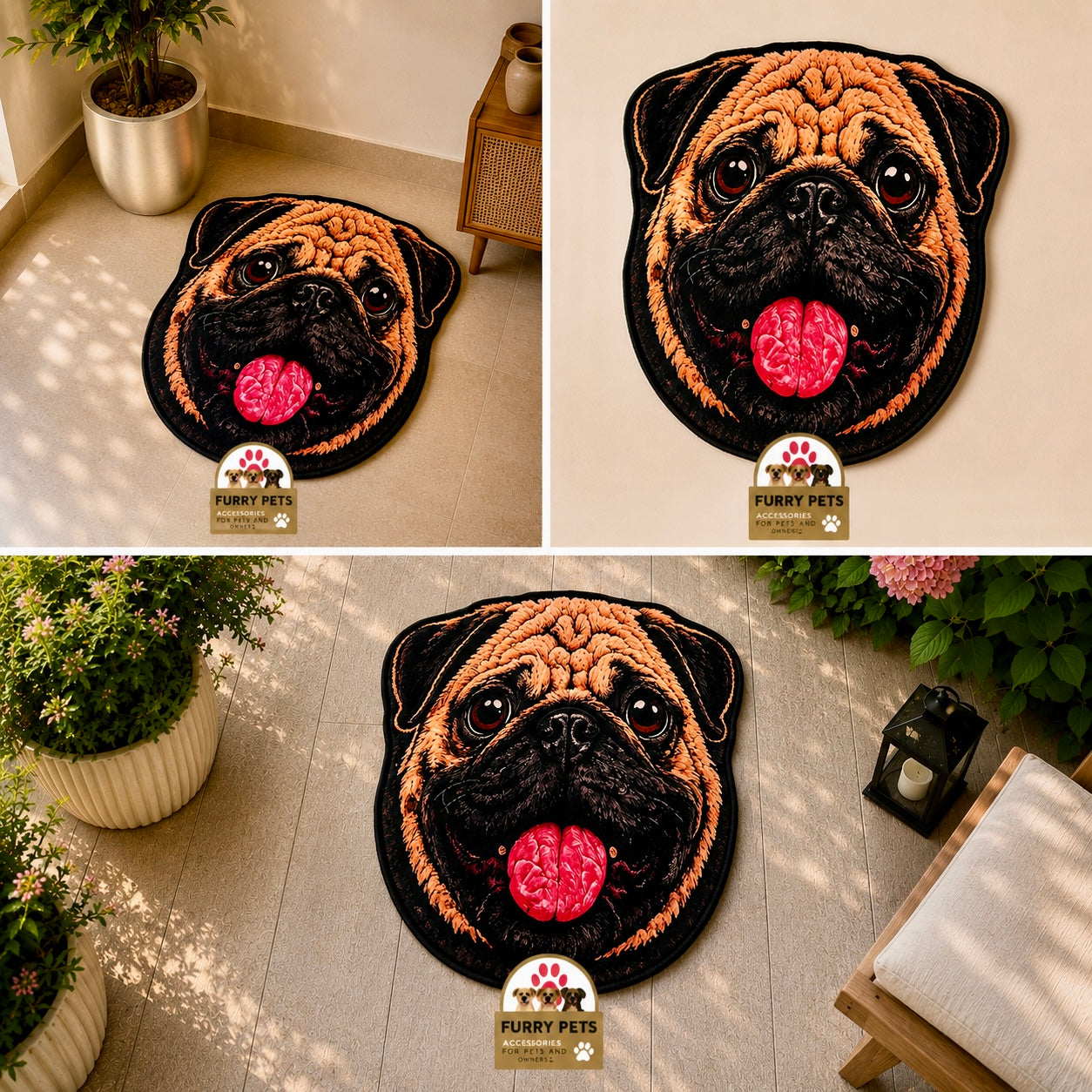 Happy Pug Face Rug