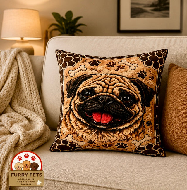 Happy Pug Decorative Cushion | Premium Double-Sided Plush Cushion