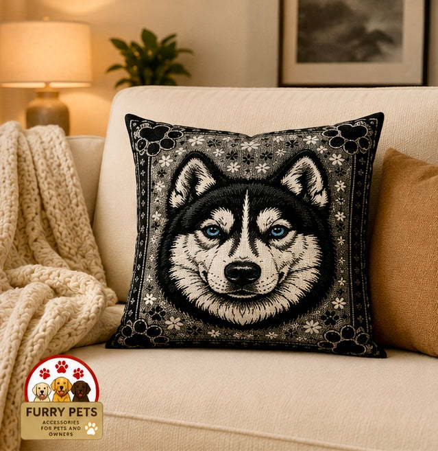 Blue Eyes Husky Decorative Cushion | Premium Double-Sided Plush Cushion