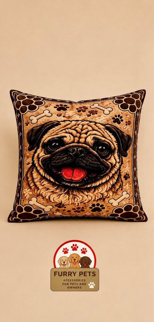 Happy Pug Decorative Cushion | Premium Double-Sided Plush Cushion