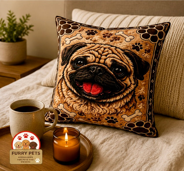 Happy Pug Decorative Cushion | Premium Double-Sided Plush Cushion