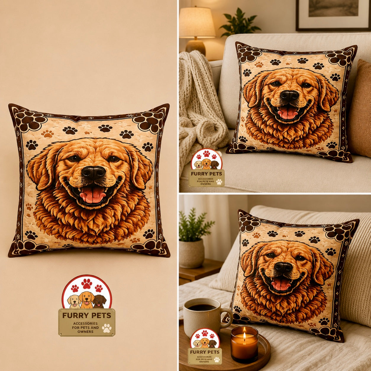 Golden Joy Decorative Cushion | Premium Double-Sided Plush Cushion