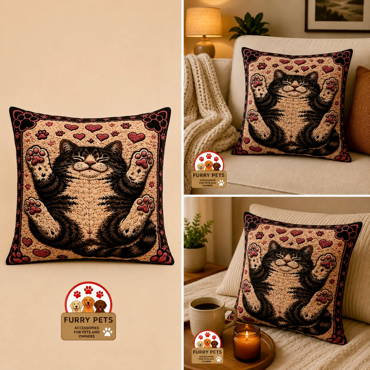 Lazy Kitty Decorative Cushion | Premium Double-Sided Plush Cushion